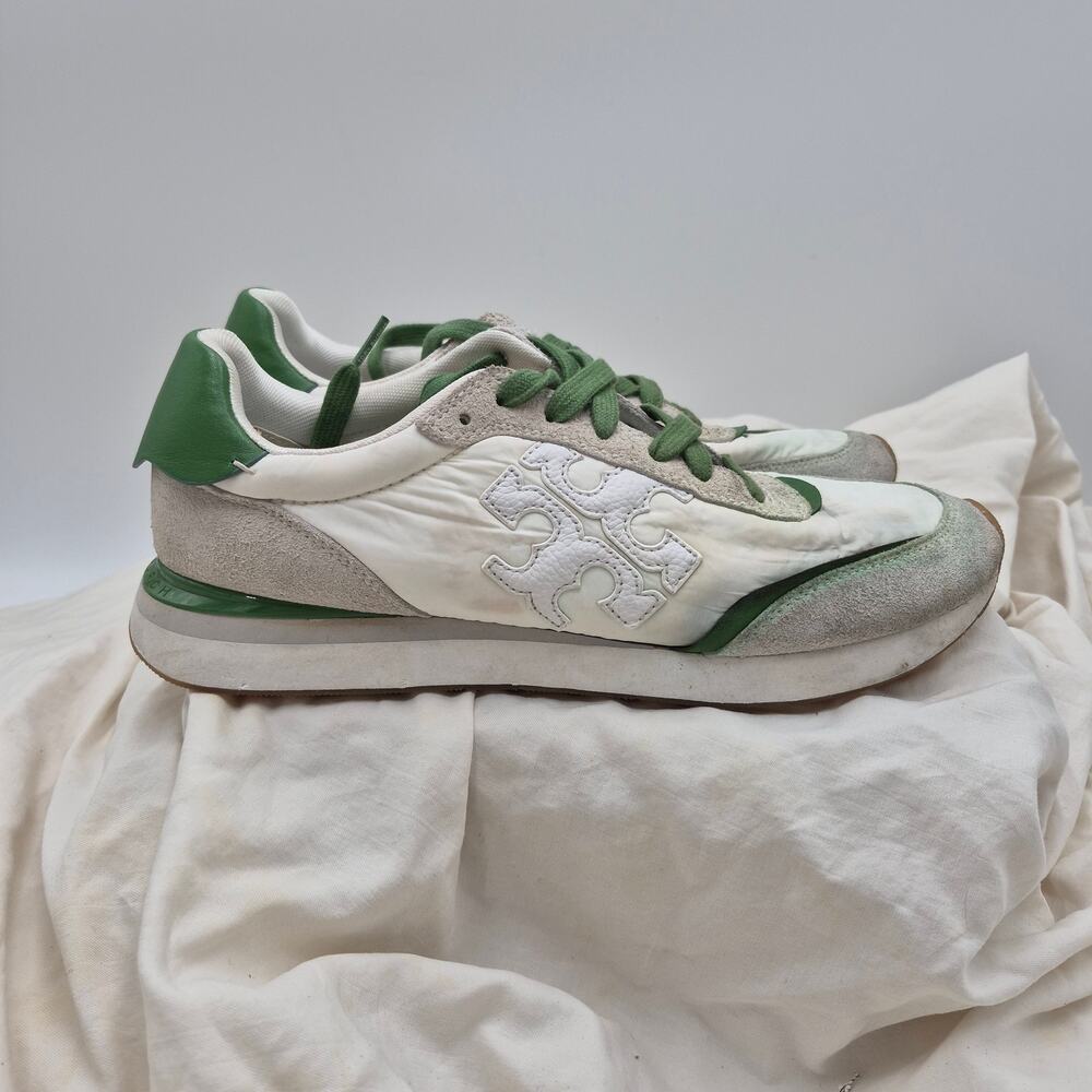 Tory Burch Destiny Trainer sneakers leather white and pale green Women's Size 9